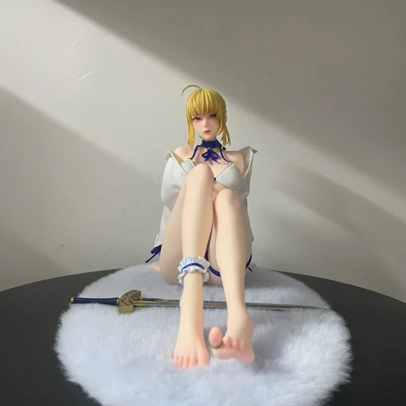 Anime Figure Saber Artoria Pendragon GK Sitting Pvc Statue Two Dimensional Beauty Model Desktop Decoration For Anime Collectors