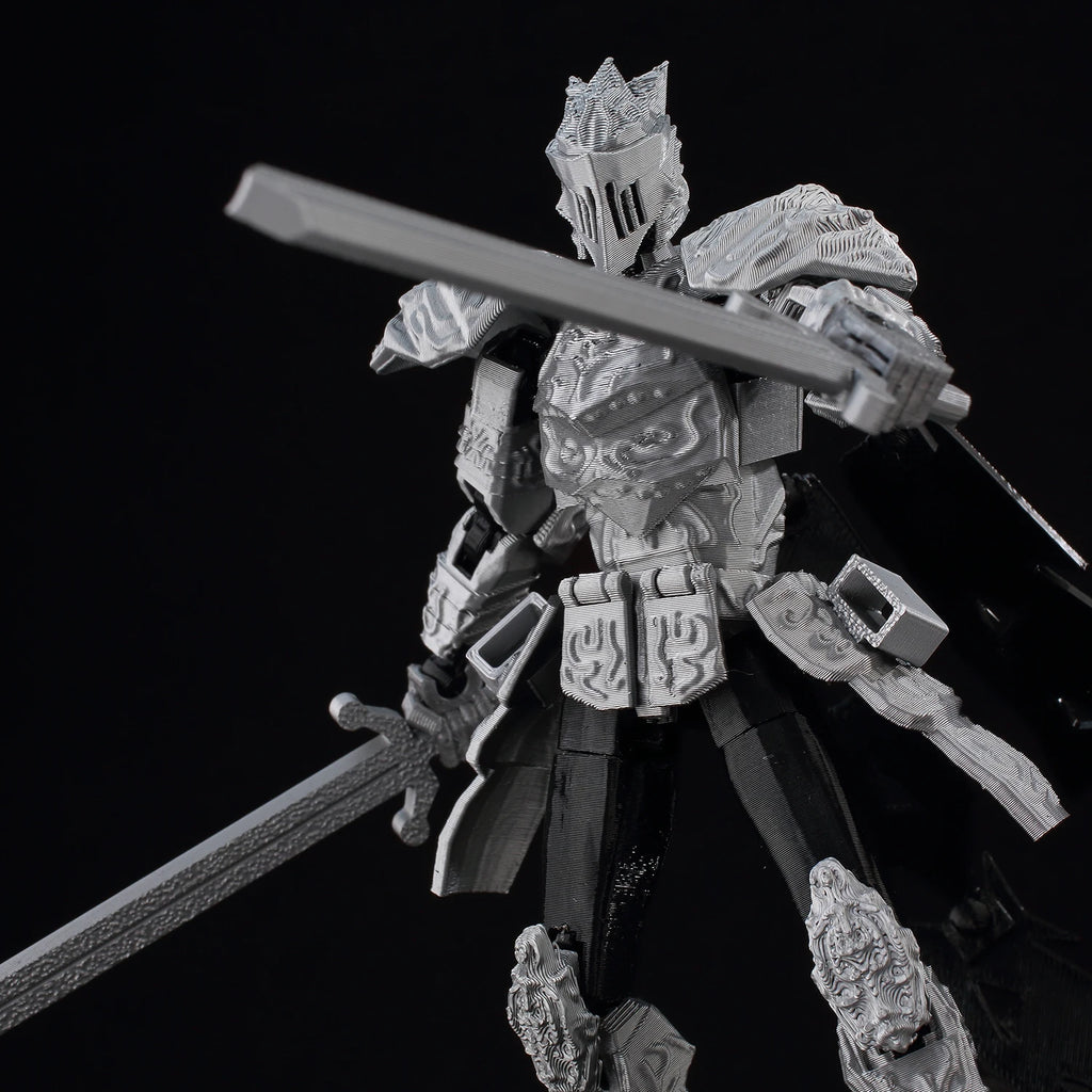 9L3D Lucky13 Silver Armor Knight Action Figure Dummy13 with TripleWeapon T13 Multi-Jointed 3D Printed Collectible Toy Titan13