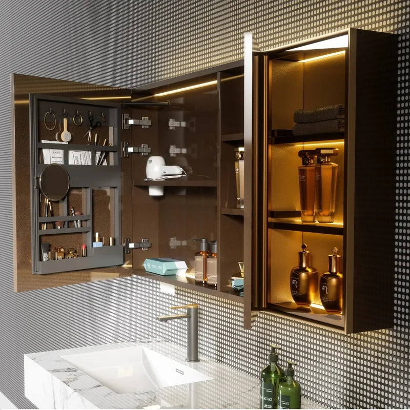 High End Bathroom Cabinet Vanity with Seamless Splicing Basin and Multifunction Mirror Cabinet