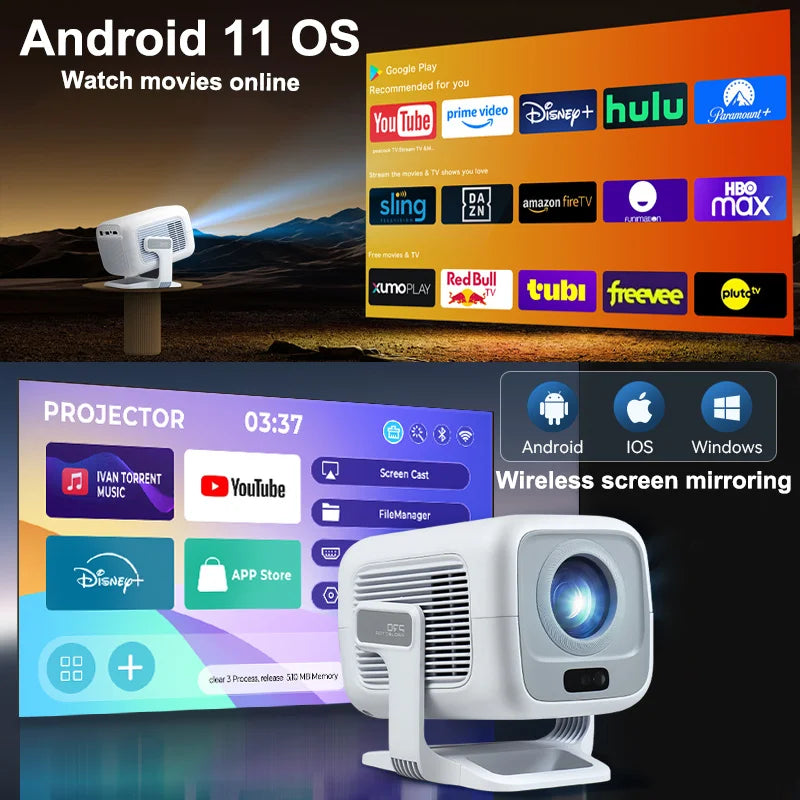 HUAWEISHI 4K Projector Android Native Portable 1080P Auto Focus 600ANSI Video home Cinema Outdoor hd led Projetor