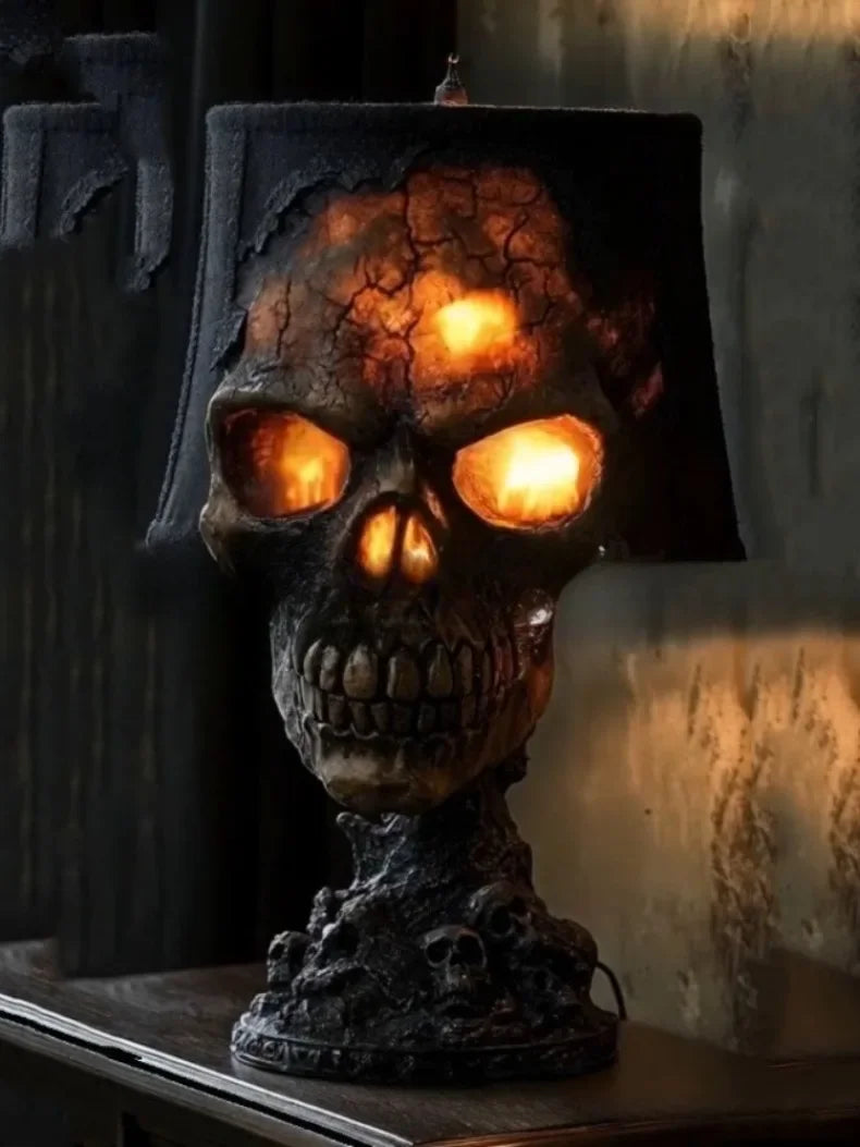 Skeleton Ornaments Resin Figurines with Lamp Miniature Creative Black Sculptures Room Decoration Accessories for Halloween