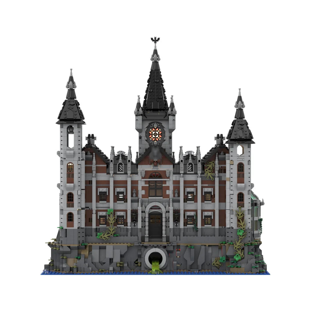 MOC Anime Series Gotham City Arkham Asylum Hospital Building Blocks Model Arkham Asylum Hospital Prison Bricks Toys Kids Gifts