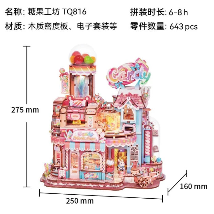 Tonecheer Sweet Wheel Music Box DIY Wooden Puzzle Dollhouse Diorama Transmission Model Kit 3D Wooden Decoration Birthday Gift