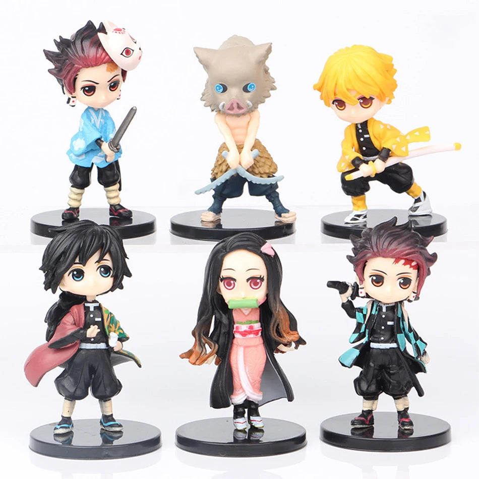 4/5/6Pcs Set Anime Demon Slayer Figure 7cm Kamado Tanjirou Kamado Nezuko Mini Cute Edition Pvc Doll Toy Desktop Ornament Gift