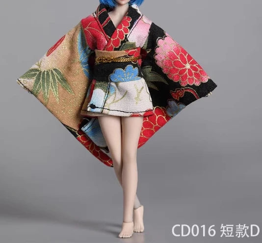 1/12 Scale Female Soldier Short Japanese Printing Kimono Dress Clothes Model for 12" Tbleague Phicen Body Accessories