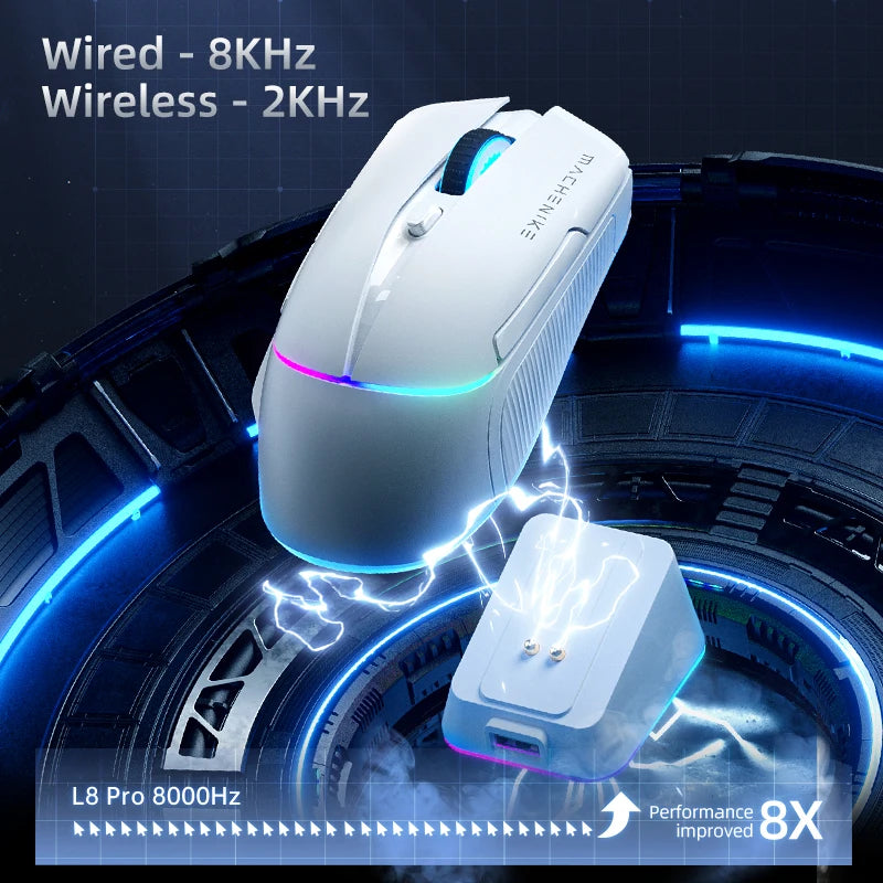 MACHENIKE L8Pro Wireless Gaming Mouse With Charging Dock PAW3395 Optical Sensor Adjustable Scroll 8K+2K Polling RGB For Gamer