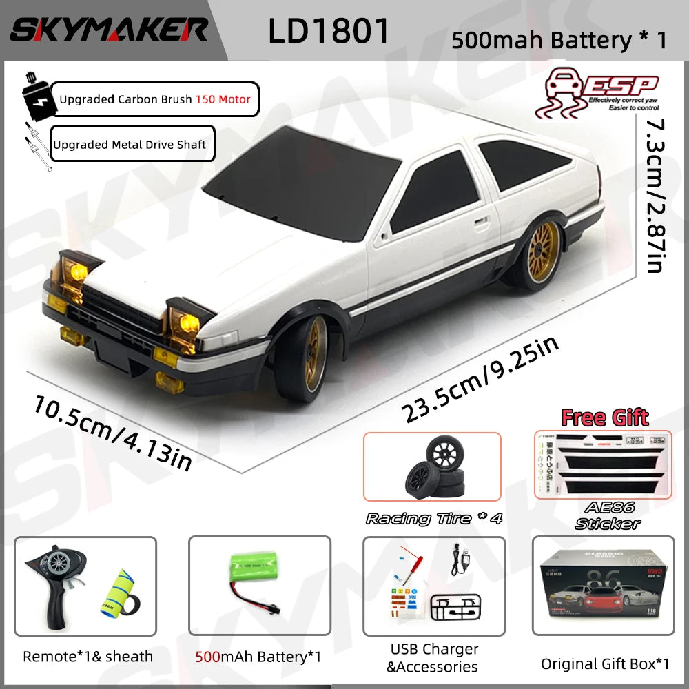 Skymaker AE86 Модел LD1801 RX-7 FC LD1802 1:18 RC Дрифт Количка 1/18 2.4G Дистанционно Управление ESP Жироскоп LED Мини RC Състезателни Колички Играчки