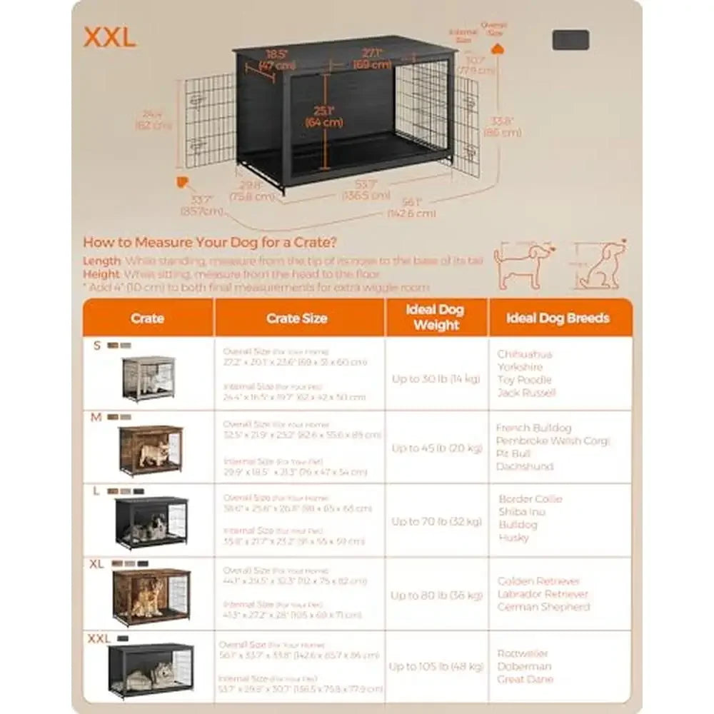 Heavy-Duty Dog Crate Furniture Kennel Double-Door Cage Tray Indoor Use 105lb Stainless Steel Particleboard Modern Home Decor