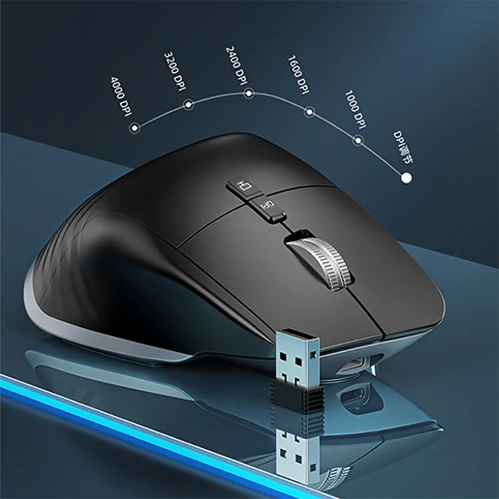 2.4G Wireless + Bluetooth RGB Rechargeable Ergonomic Mouse - Gaming & Office Computer Mouse