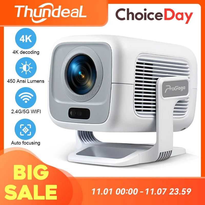 ThundeaL Autofokus PG370 Full HD 4K Projektor für Filme, WLAN, Android, Smart TV, Heimkino, Mini-Tragbarer Videobeamer