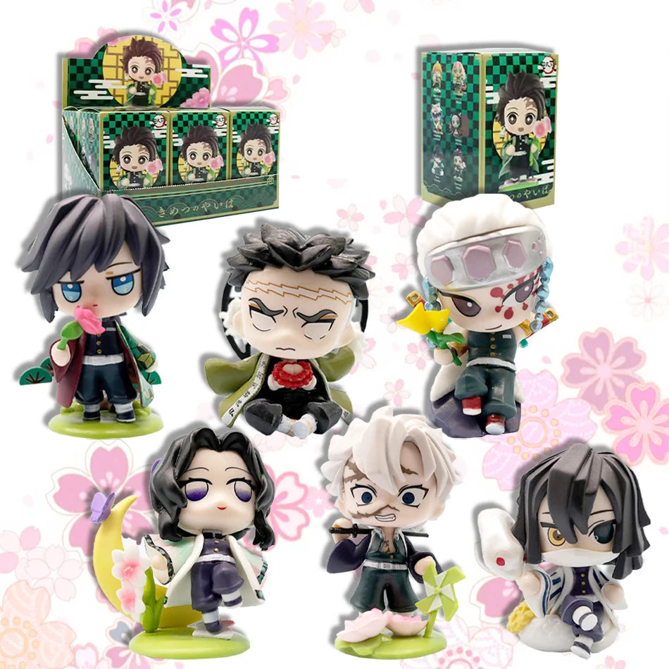 Anime 6Pcs/Set Q Version Demon Slayer Figurine  Boxed Model Ornament Accessory Cartoon Movability Kits Mascot Kid Toy Gift