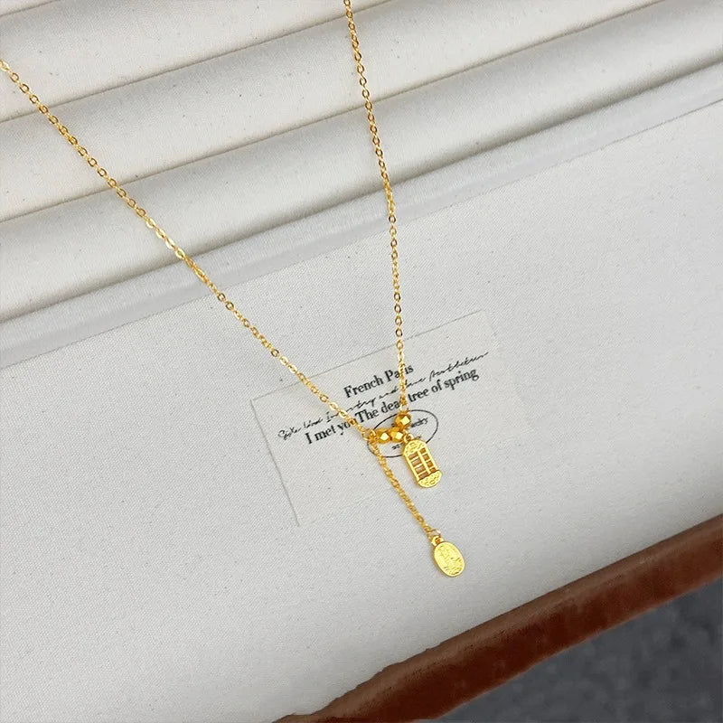 Chinese Style Gold 9999 24K Real Gold Abacus Ping Anxiele Chain Temperament Jewelry Necklace Collarbone Chain Jewelry