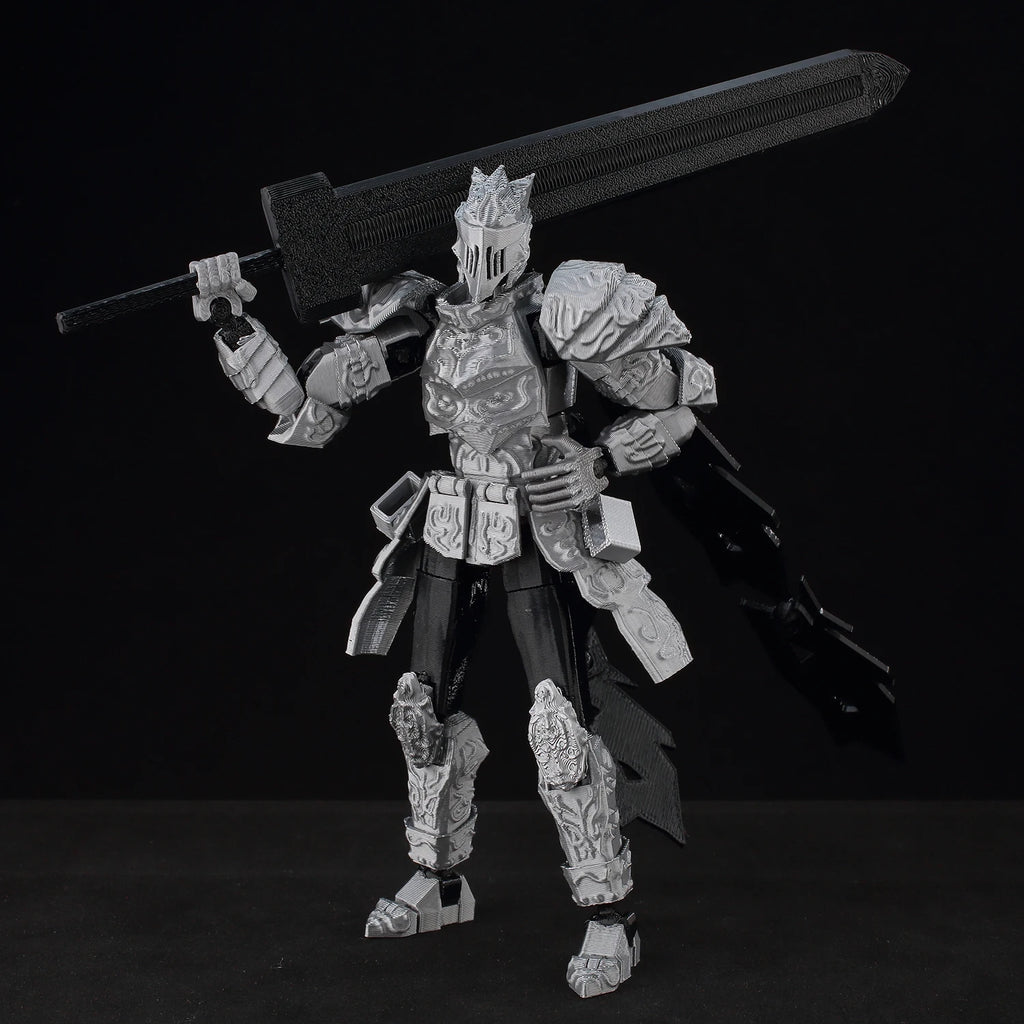 9L3D Lucky13 Silver Armor Knight Action Figure Dummy13 with TripleWeapon T13 Multi-Jointed 3D Printed Collectible Toy Titan13