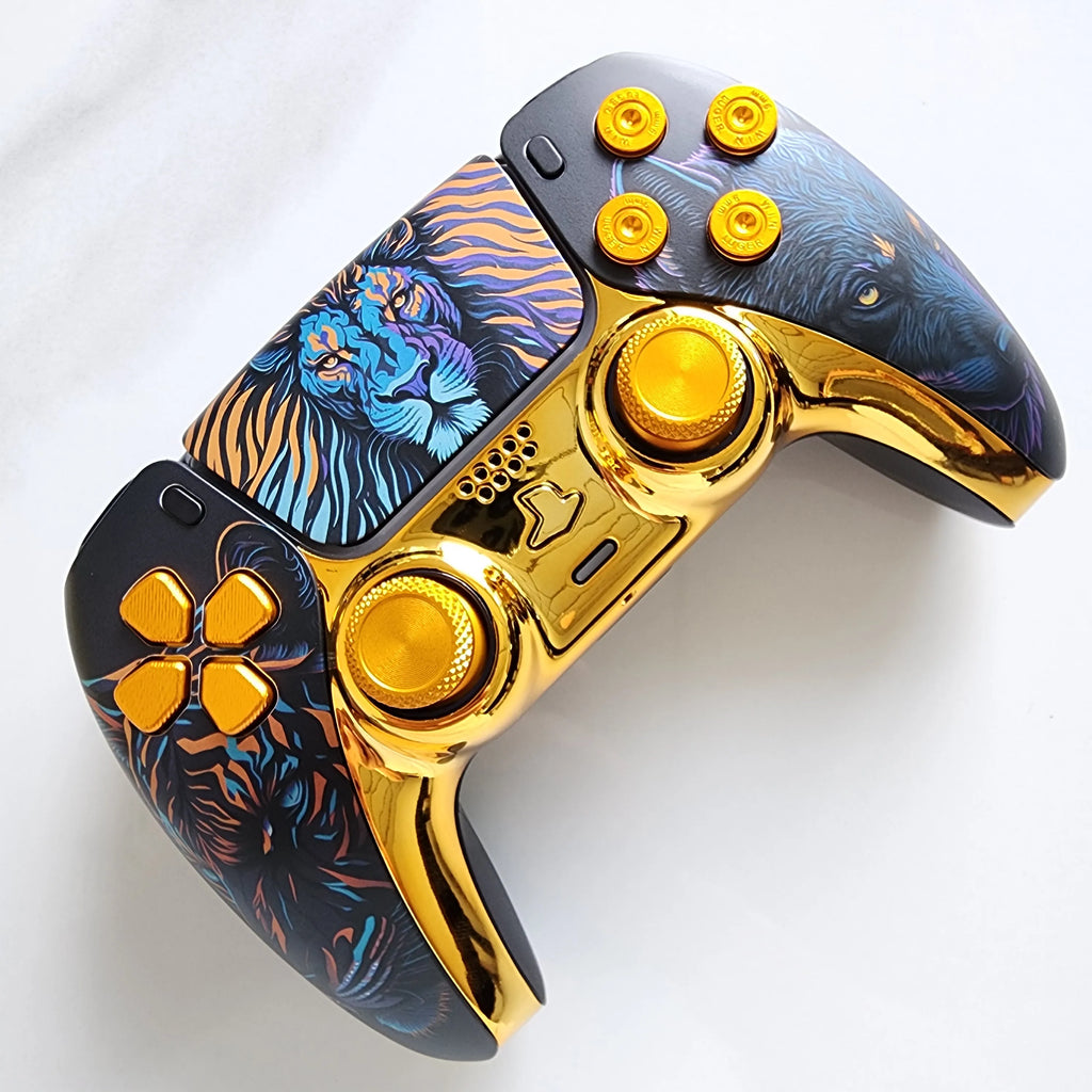 High-End Limited Edition Original Customized Modified Ps5 Game Console Handle Ps5 Original Handle Wireless Controller Ps5 Dualsense Wireless Controller: Golden Lion