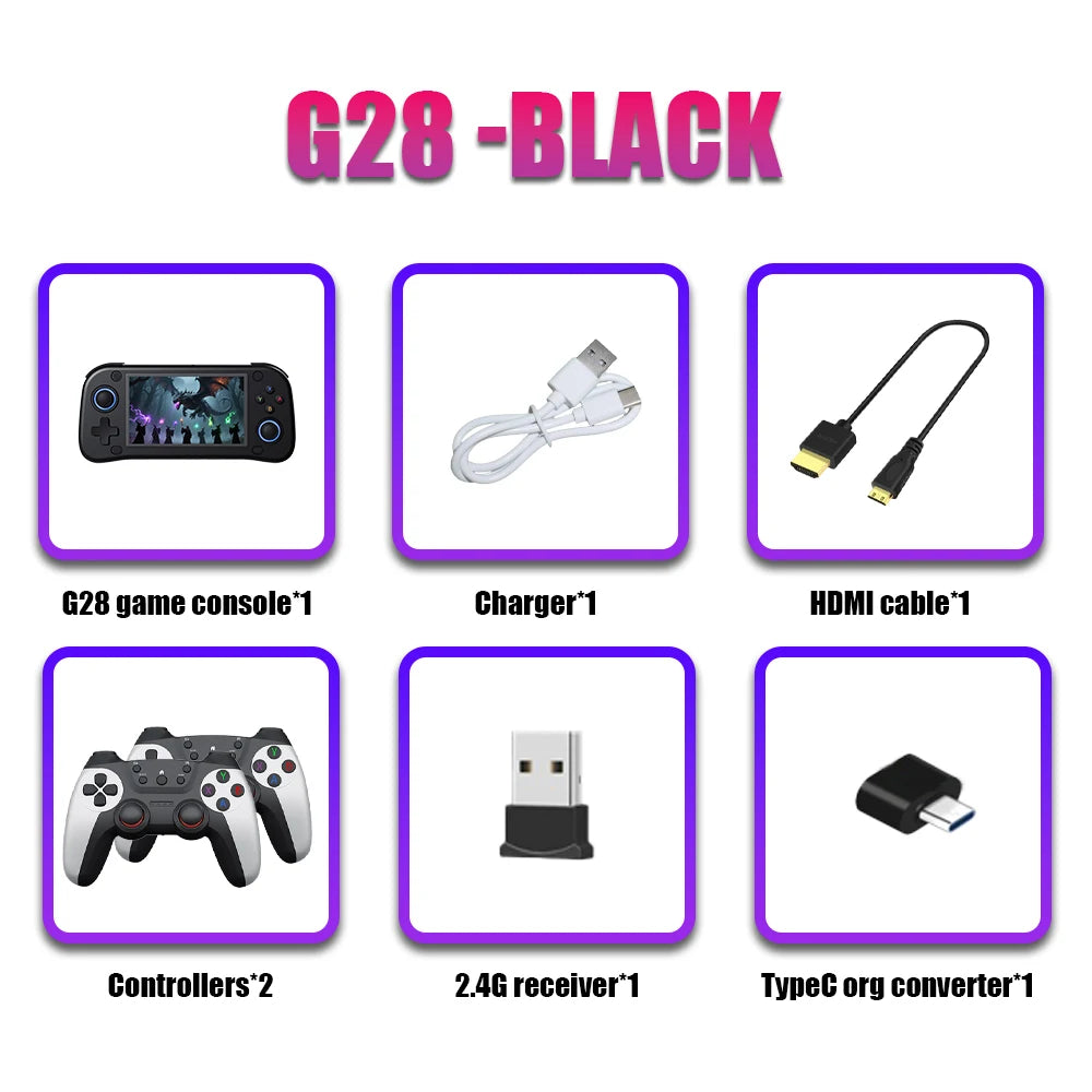 New 64G G28 Handheld Retro Game Console EmuELEC 4.7 OS Portable Game Player with 21000+ Games for PS1/PSP/FC/NES/SS/N64/GB/MD