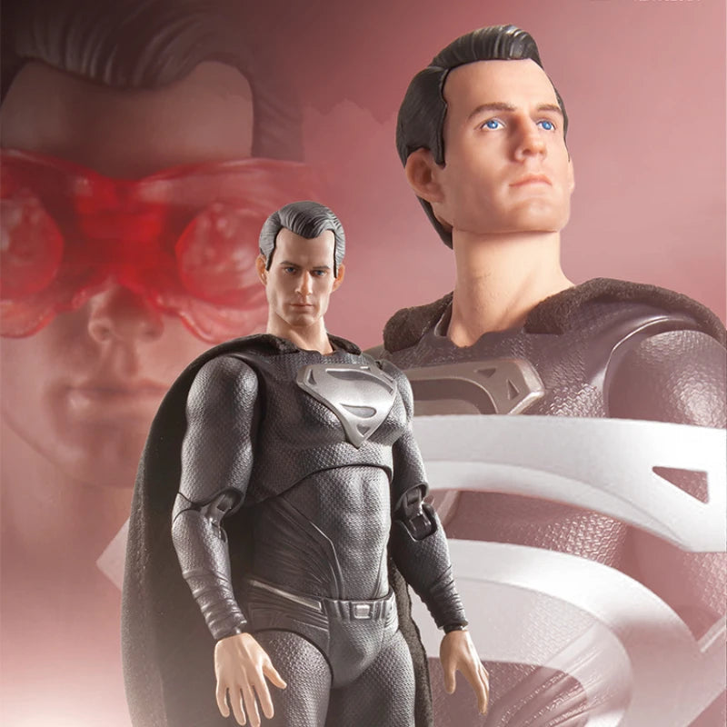 FondJoy Original DC Series Justice League Laser Eye Black Superman Action Figure Assembly Model Toys Collectible Gifts for Boys