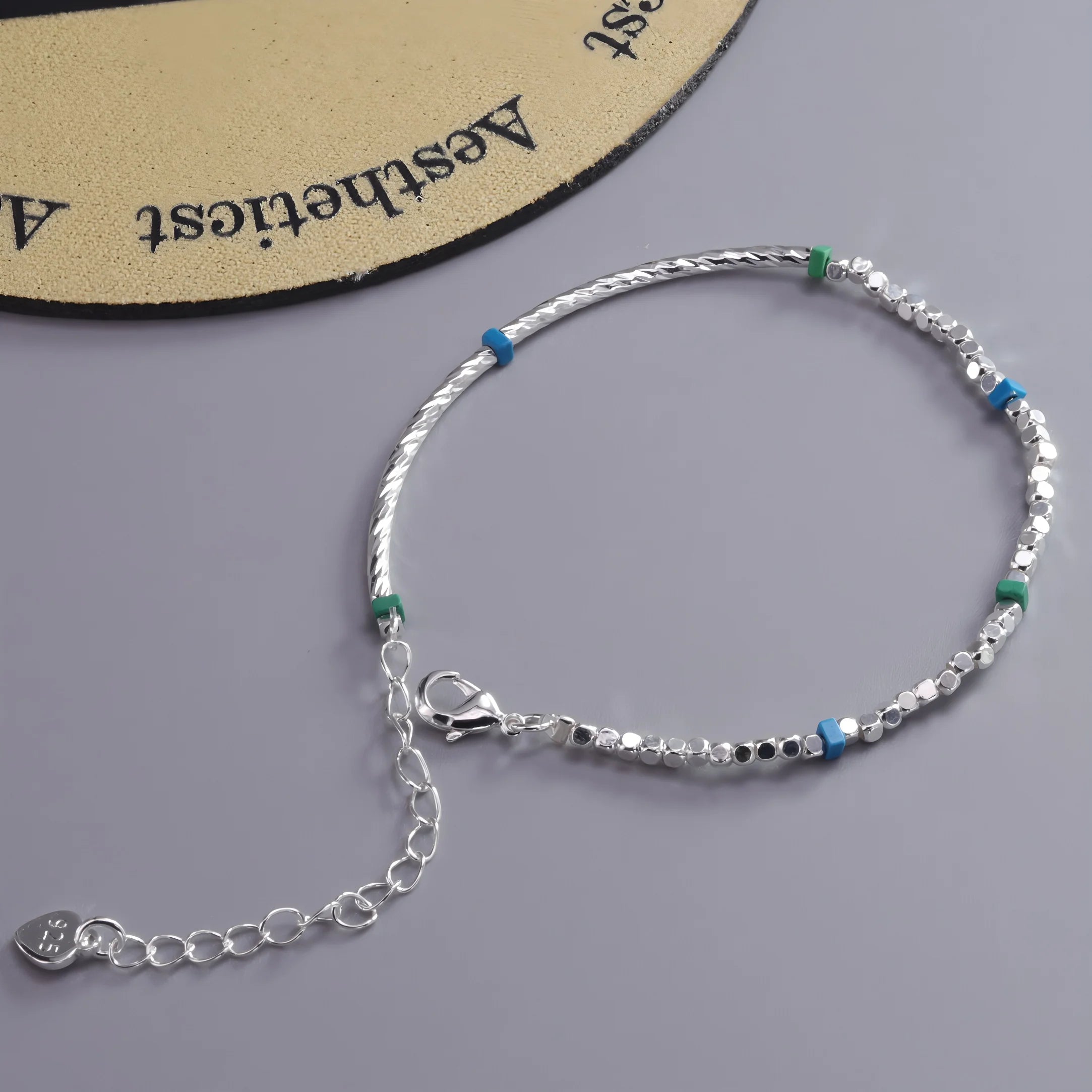 VENTFILLE 925 Sterling Silver Natural Turquoise Square Bead Bracelet For Women Gift Crushed Silver Jewelry Dropshipping