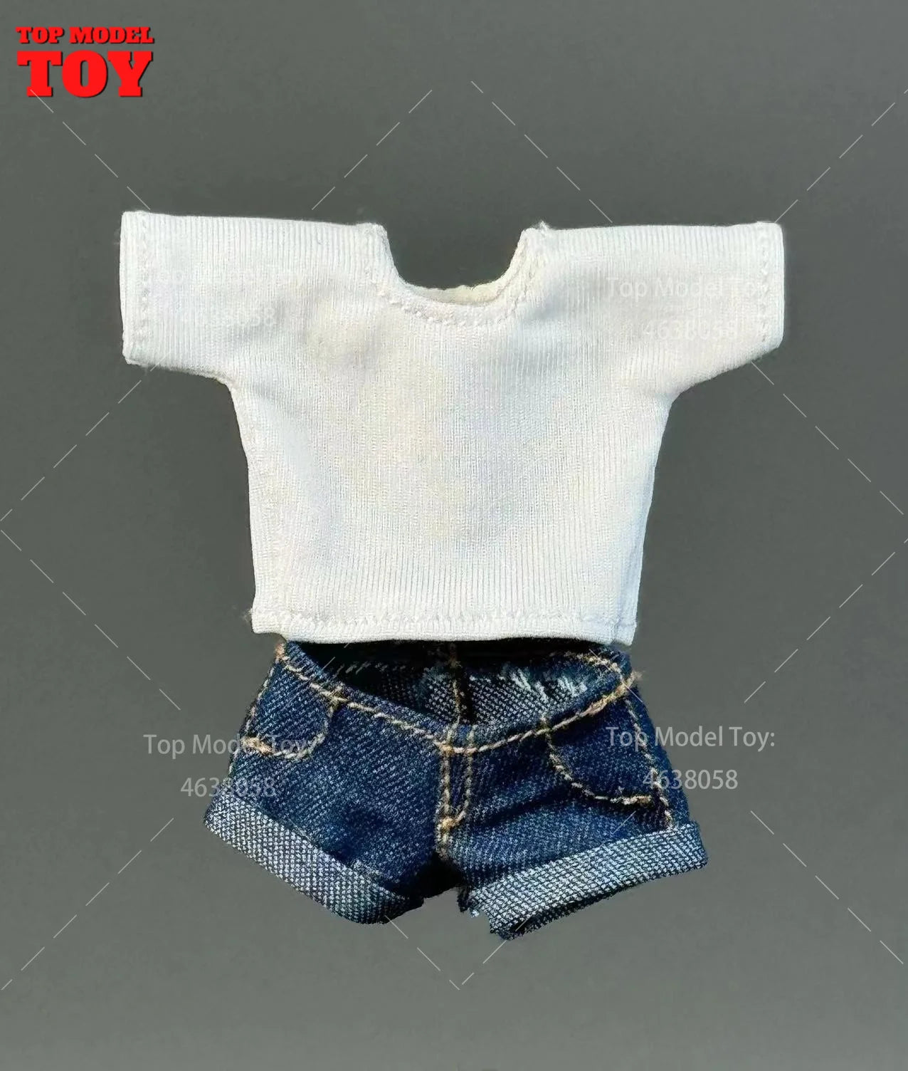 1/12 Scale White T-shirt Black/Blue Trend Denim Shorts Clothes Model Fit 6'' OB BJD Female Soldier Action Figure Body Dolls