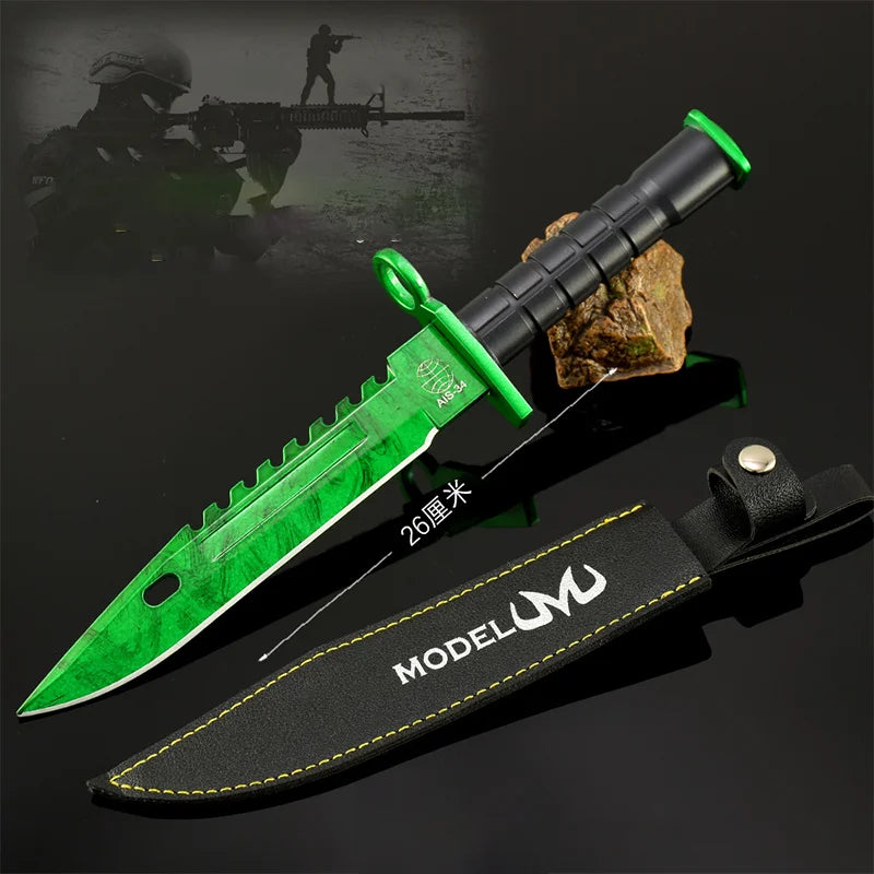 26cm Game Military Tactical Command Knife M9 Doppler Emerald Leather Edition Metal Knife Toy Sword Model Safe Not Sharpened Gift