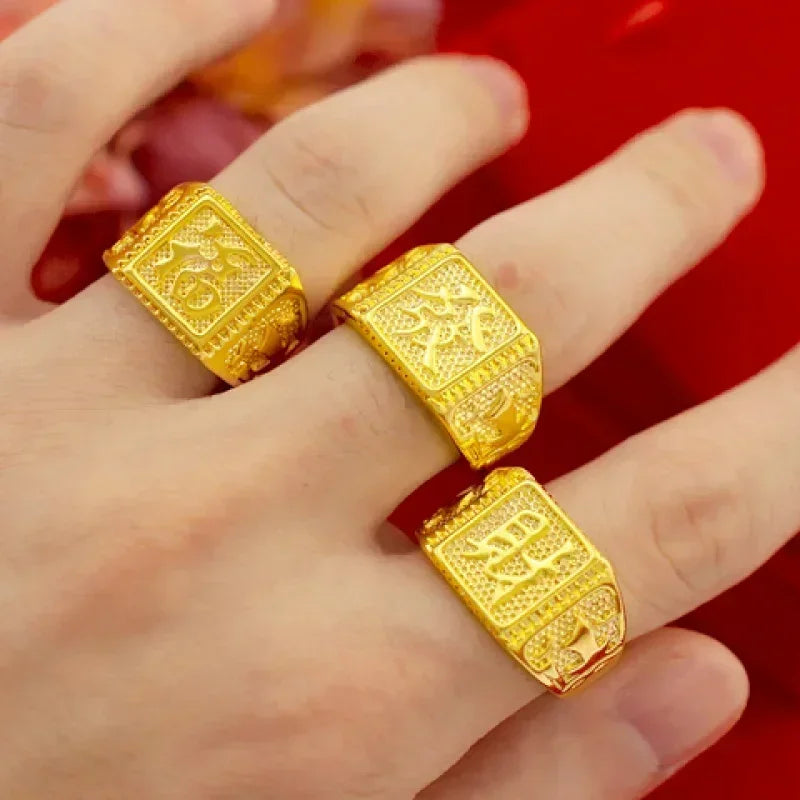 Gold shop with 999 24k real  gold ring men's fortune adjustable  24 K 5D real gold ring smooth sailing domineering male ring