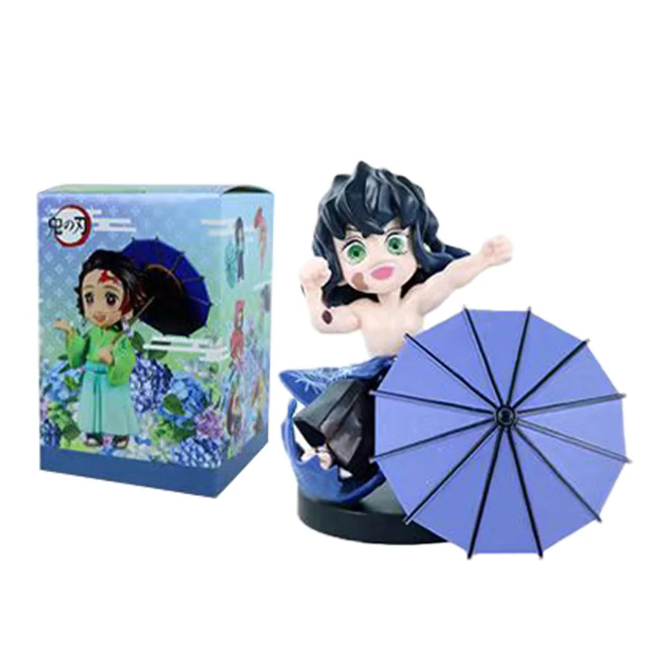 6pcs Q Version Demon Slayer Sitting Ghost Doll Tanjiro Nidouzi Inosuke Zenizu Toy Figural PVC Model Gift
