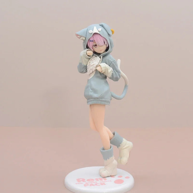 22cm Re:ZERO Starting Life in Another World Ram/Rem Anime Girl Figure Fluffy Pack Ram/Rem Action Figure Adult Model Toys Gifts