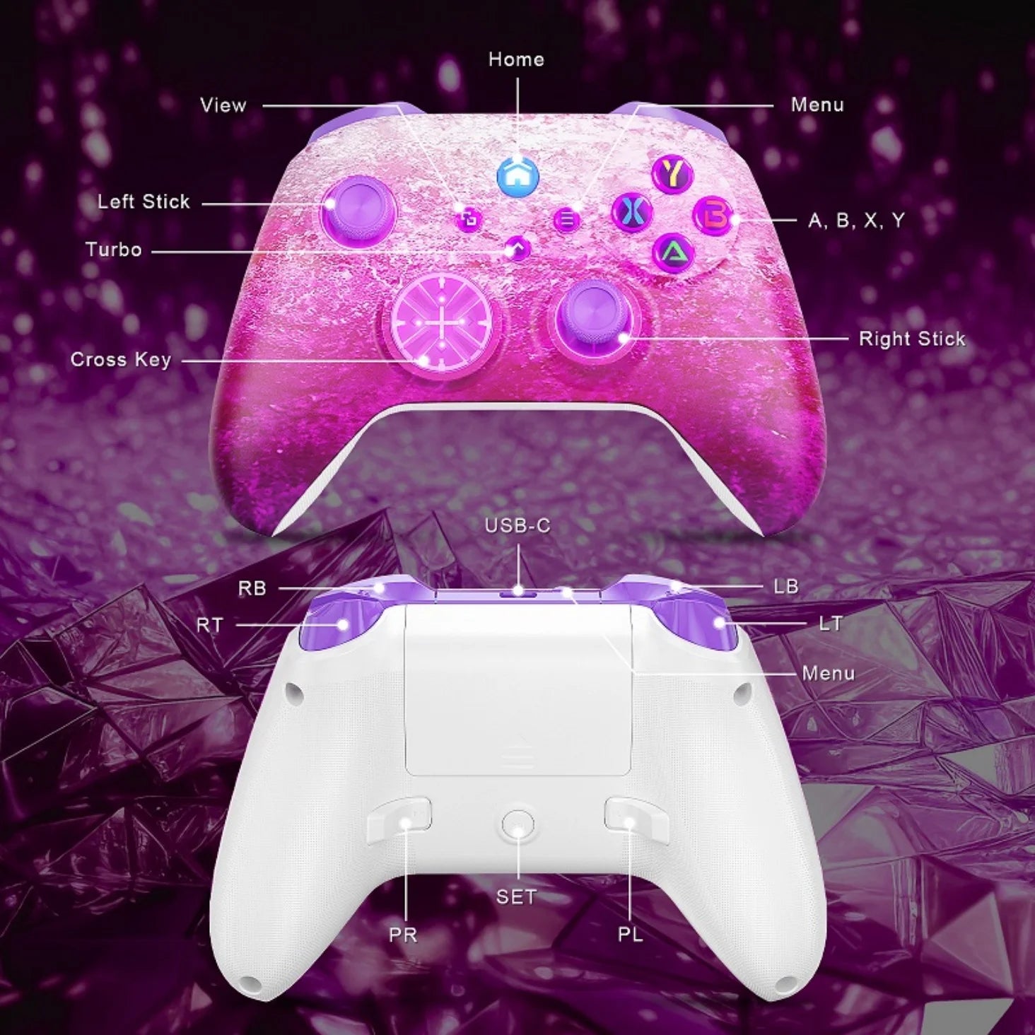 Wireless Game Controller for XBox One S/X/Series S/X/PC/Steam Gamepads W/ Dual Vibration 6 Axis Gyro Turbo Function 360°Joystick