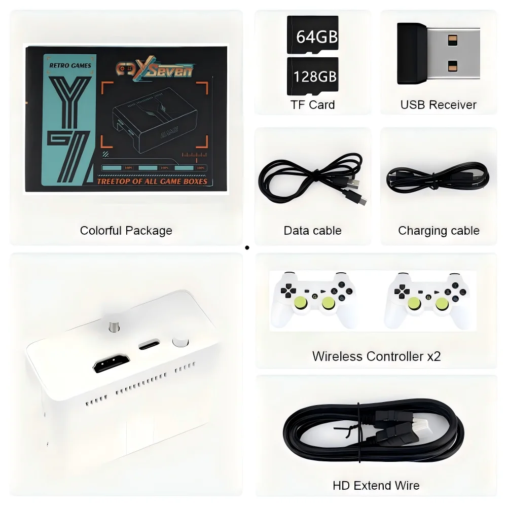 Y7 4K Video Game Console Linux System LPDDR4 2GB TV Box with Wireless Controller Retro Games Compatible with Android