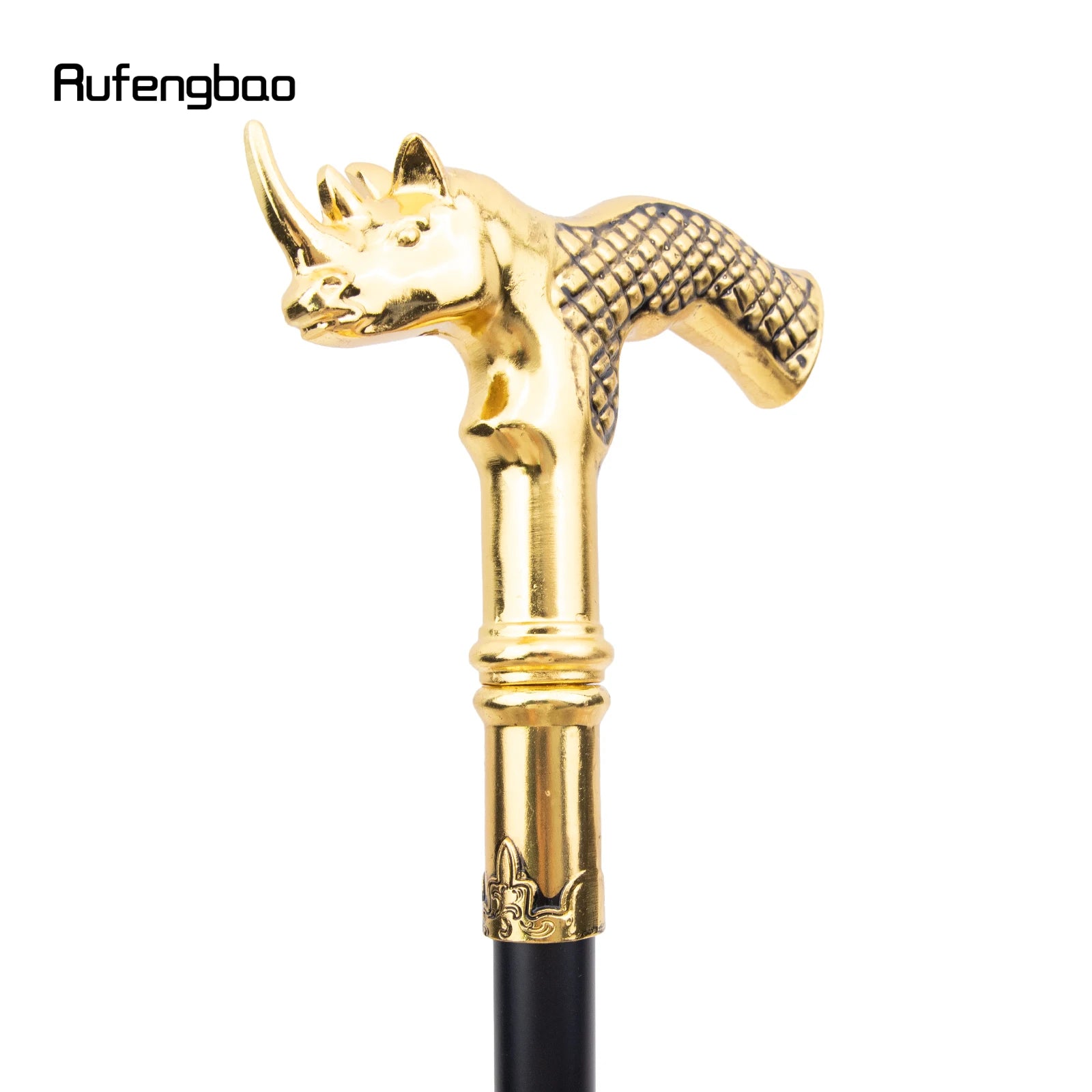 Golden Rhinoceros Head Fashion Walking Stick Decorative Stick Cospaly Vintage Party Fashionable Walking Cane Crosier 91cm