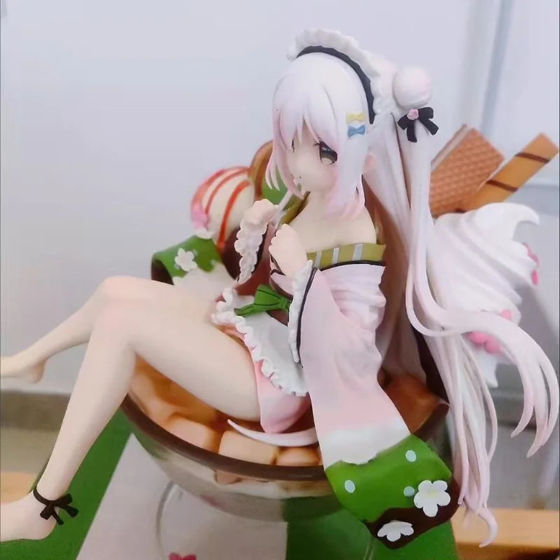 Kawaii Shiratama Komame Ice Cream Wine Glass Shape Kimono Anime Figure 1//6 Model Ornament Toys Collection Girls Gifts