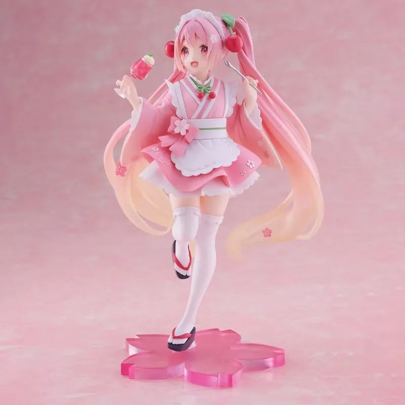 Taito Original Genuine Sakura Miku Coreful Figure Newly Drawn Japanese Style Cafe Hatsune Miku 18cm Model Toy Figures Xmas Gifts