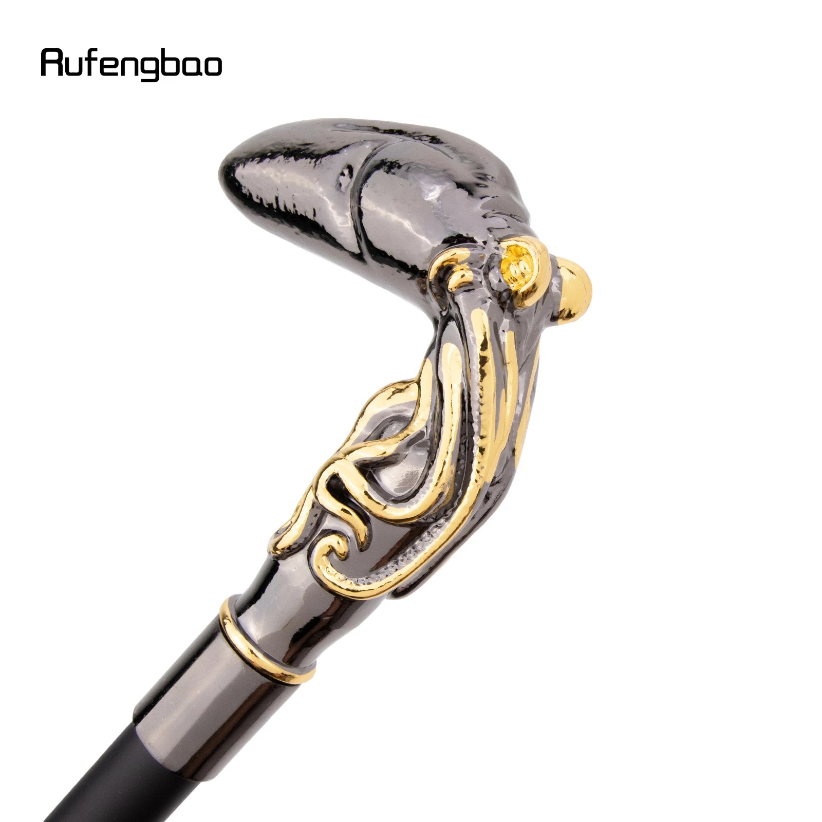 Golden Black Octopus Fish Squid Walking Cane Fashion Decorative Walking Stick Gentleman Elegant Cosplay Cane Knob Crosier 93cm