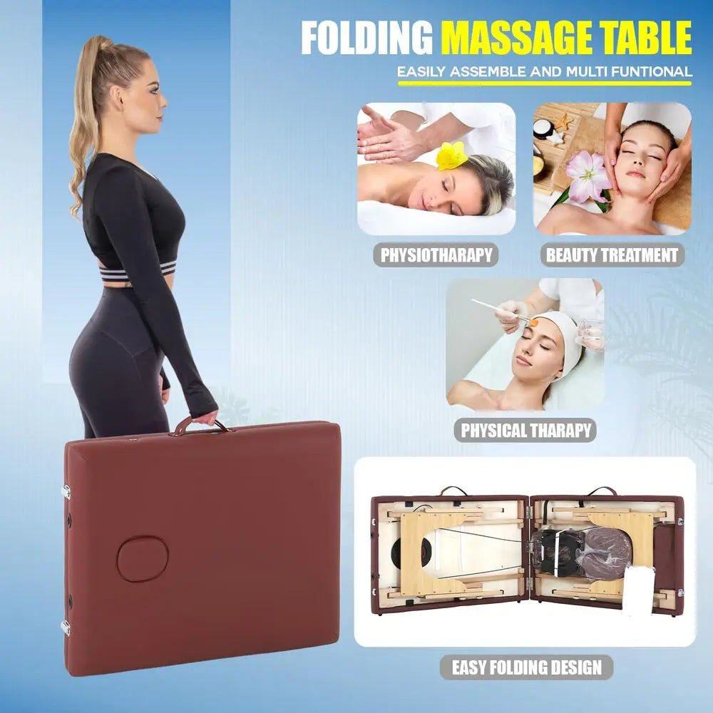 Massagetisch, Massagebett, Spa-Bett, 185 cm lang, tragbar, 2-fach klappbar, mit Tragetasche