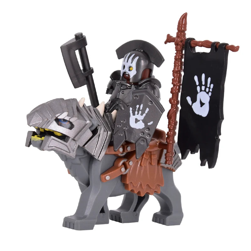 1PCS Medieval lotr Figures Orc Cav BanV Soldiers Brown Wolf rider Mount Knights Building Blocks Bricks Toys for children gifts