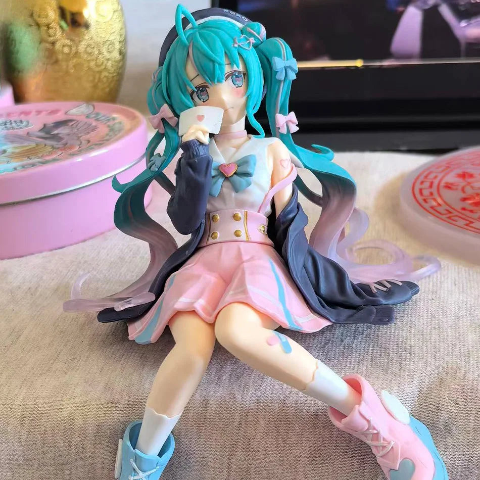 Hatsune Miku Q Version Pink Butterfly Flower Fairy Figure 14cm Blue Long Hair Anime Collectible Model Desktop Ornament Gift
