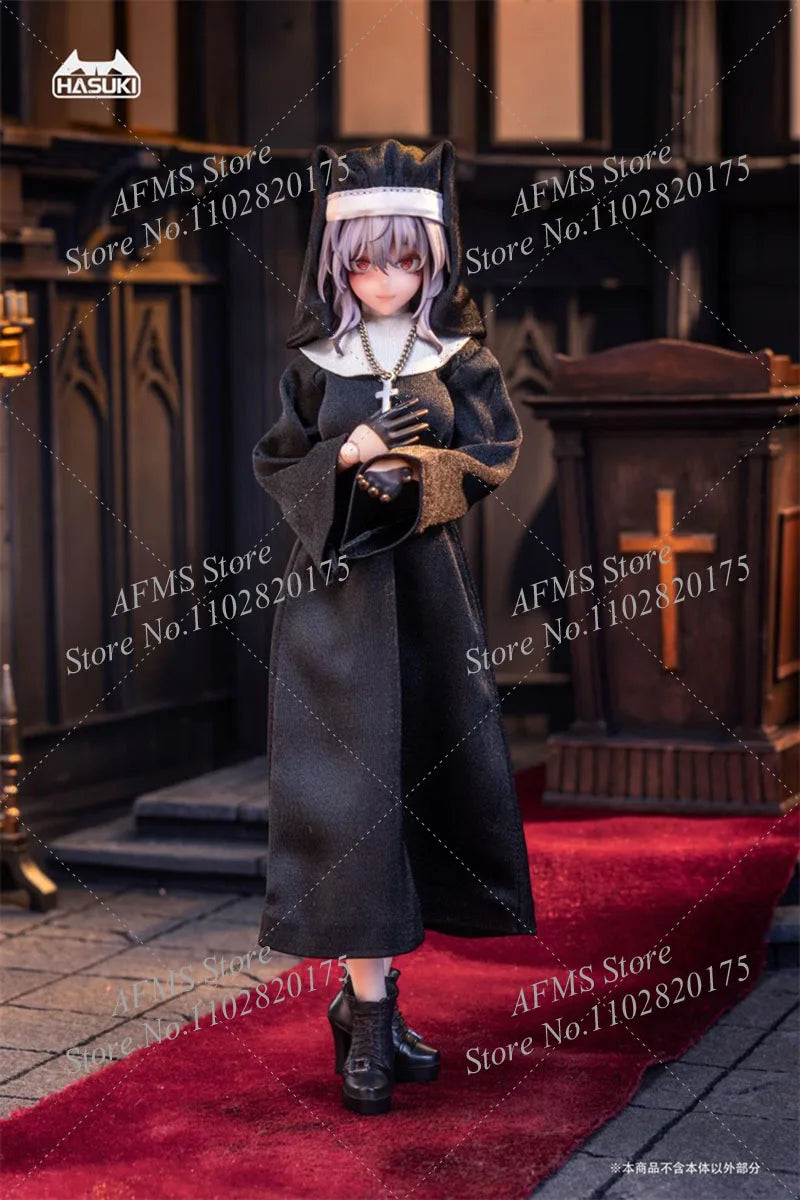 HASUKI 1/12 Scale Collectible Figure Cute Nun Fuede Dress Hat Necklace Clothes Set Fit 6Inch Women Soldier Action Figure Body