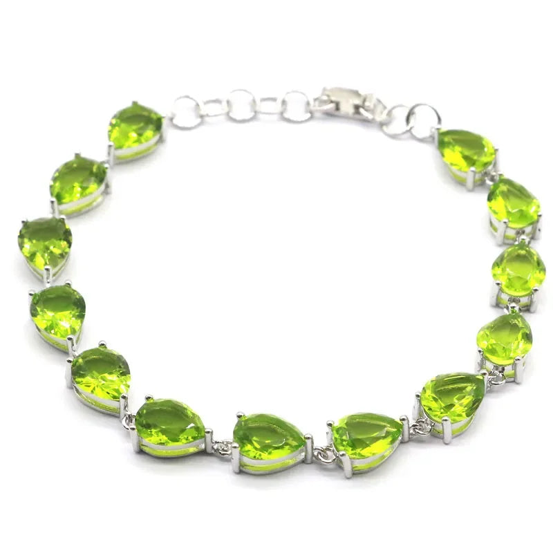 12.5g 925 Solid Sterling Silver Bracelet Customized Blue Aquamarine Real Emerald Ruby Morganite Citrine Peridot 7.5-8in