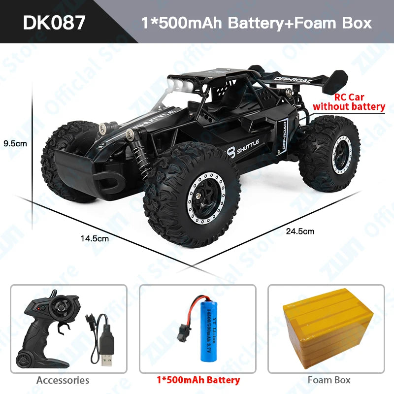 ZWN 1:16 2.4Gh Model RC Car With LED Lights 2WD Off-road Remote Control Climbing Vehicle Outdoor Cars Toys for Boys Girls Gifts