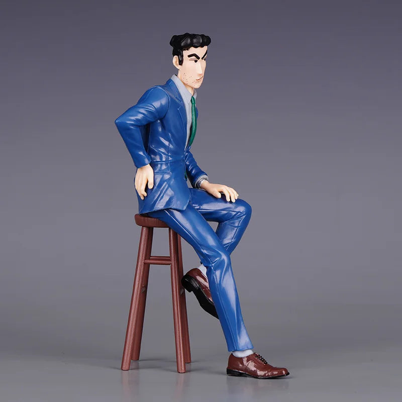 19cm Nohara Hiroshi Anime Figures Suit Nohara Shinnosuke Father Garage Kit Model Desktop Ornament Children Toys Birthday Gifts
