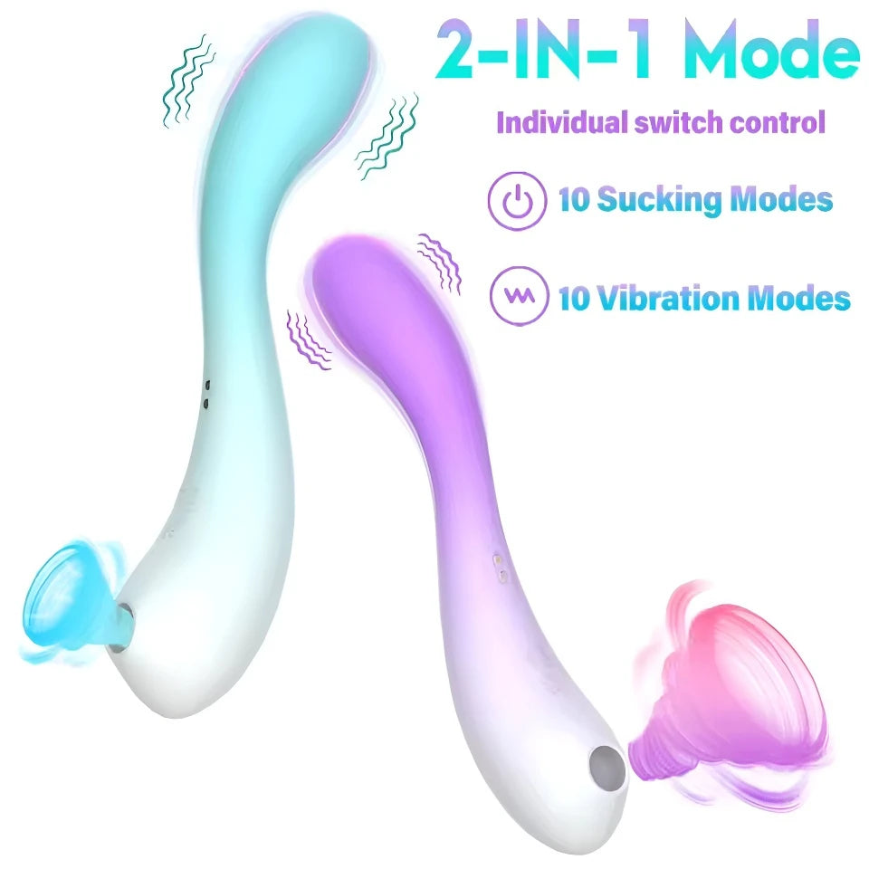 Sucking Gradient Double Headed Vibrator Female Masturbation Clitoral Orgasm Massager Sexy Adult Female Vibration Toy Dildo