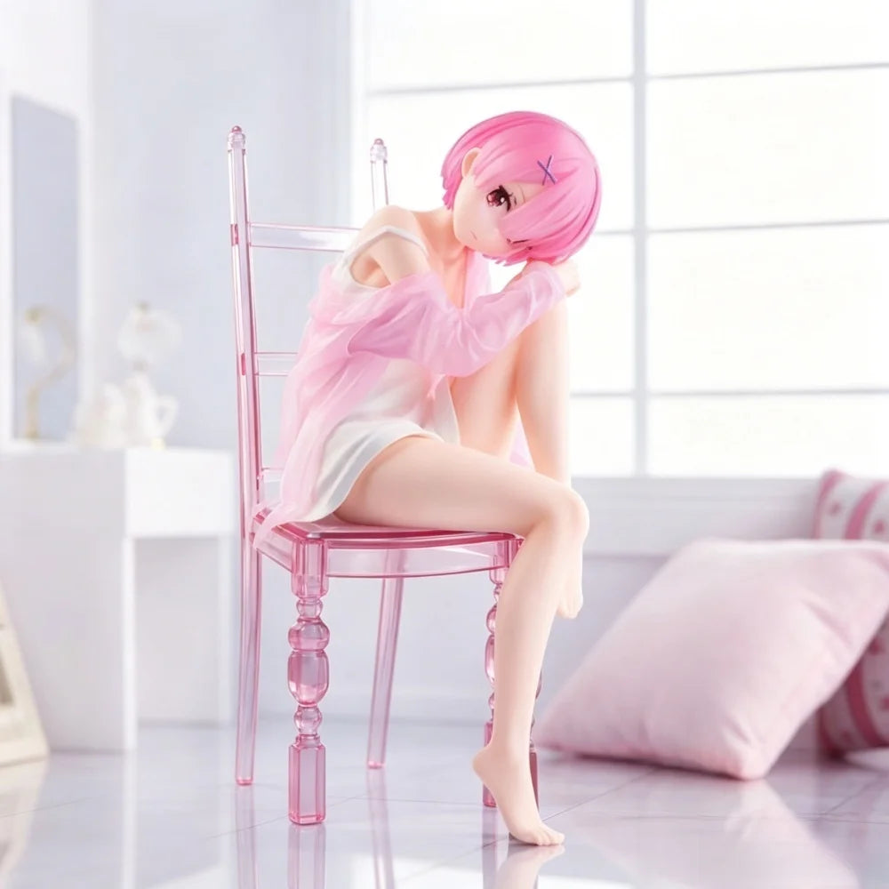 New Zero Rem Ram Sitting on Chair Figure Cute PVC Action Figure Collectible Model Toy Anime Gift Starting Life Another World