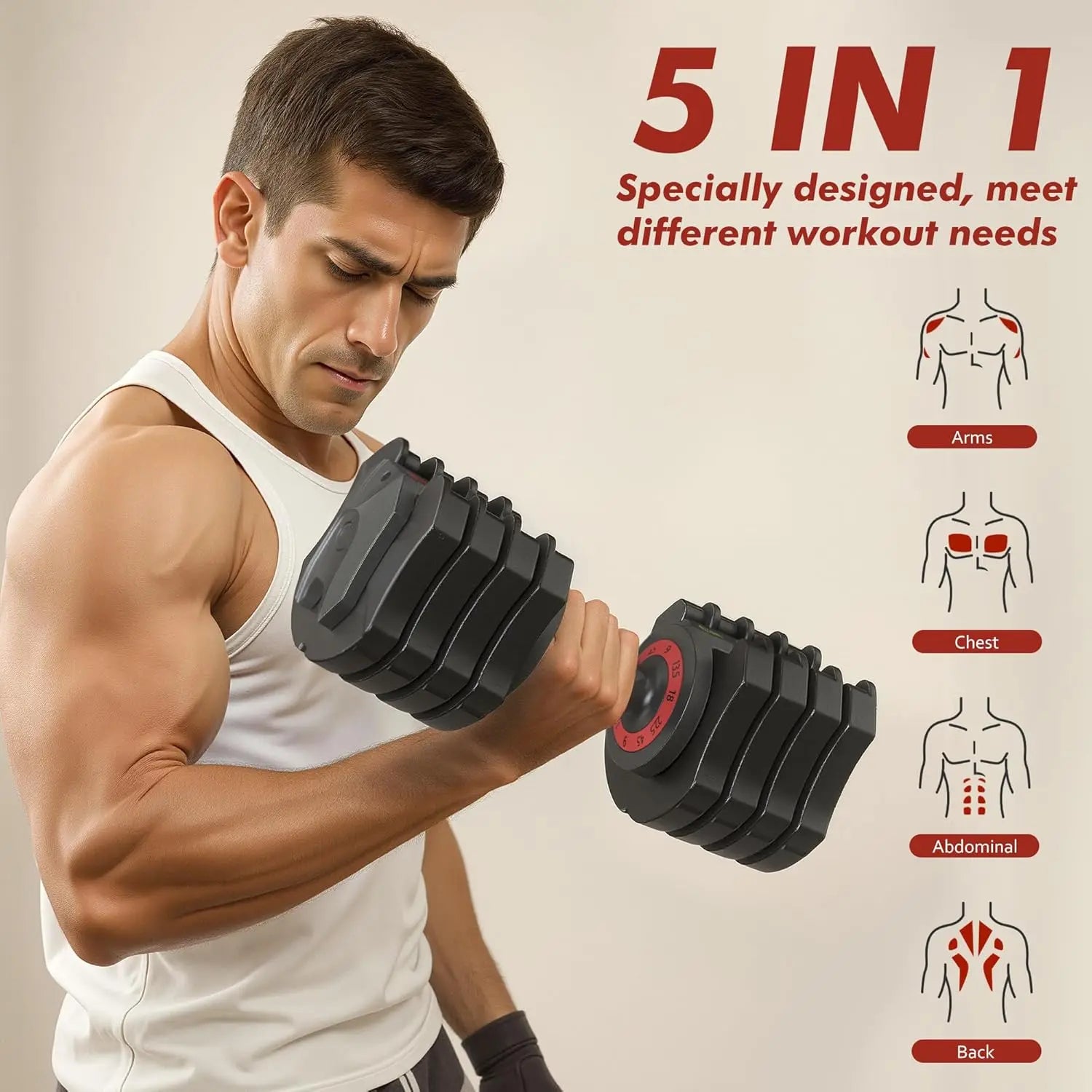 Verstellbare Hantel, 22,5 lb 5-in-1-Hantel mit Schnellverstellung, freie Gewichte mit Ablagefach für das Fitnessstudio zu Hause, Ganzkörpertrainingsgerät