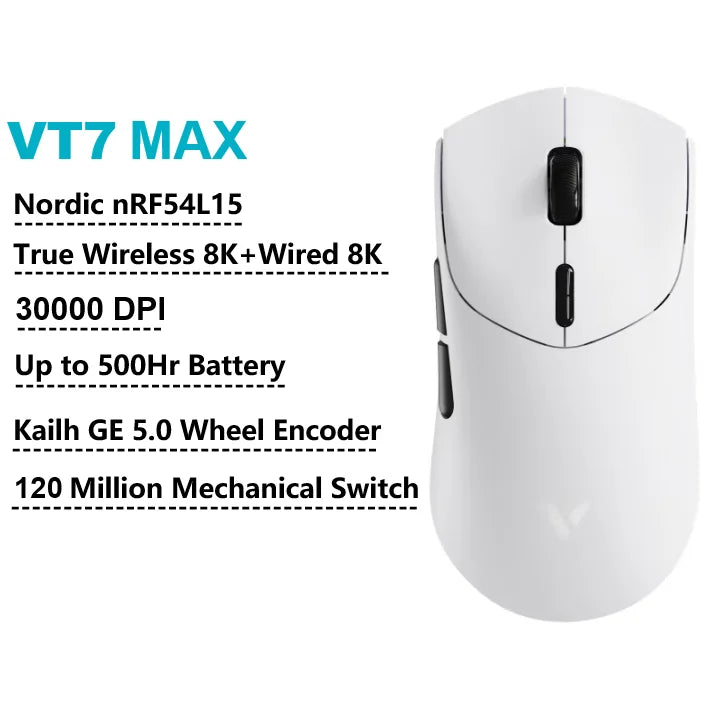 Безжична геймърска мишка Rapoo VT7 /VT7 MAX, True 8K безжична скорост на анкетиране, 53 г, лека, до 500 часа живот на батерията, активирани макроси