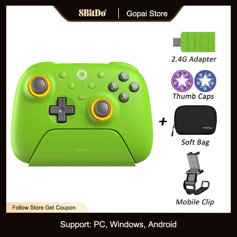 8BitDo Ultimate 2 Wireless, TMR Joysticks & Hall Effect Triggers Controller with Charging Dock for PC,Windows 10,11,Android