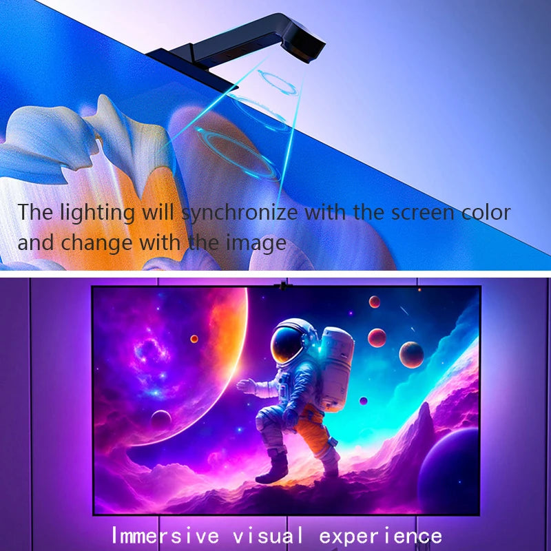 TV SYNC Backlight LED Strip Light USB Flexible Ribbon Diode Tape with RGBIC Color Capture Sensor Bluetooth APP Remote Control