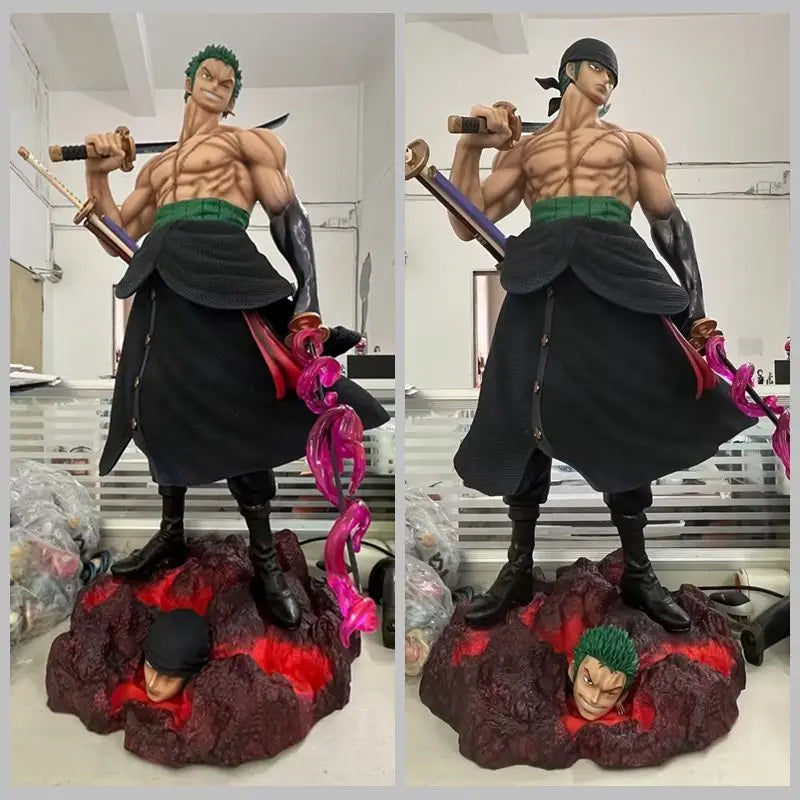 73cm One Piece Gk Platform Company Extra Large Knife Carrying Roronoa Zoro Double Headed Carving Scene Statue Handmade Model Gif