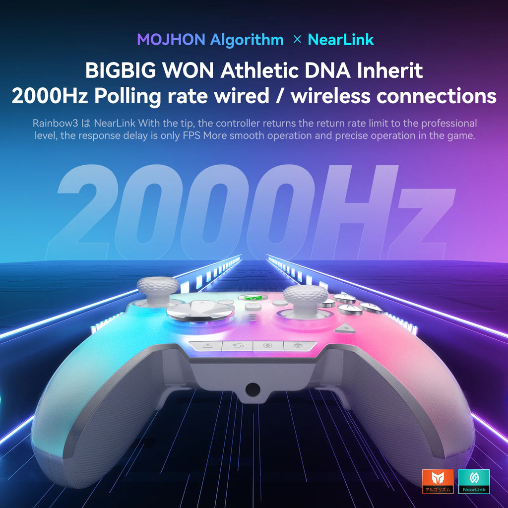 NEW BIGBIG WON Rainbow 3 Wireless Game Controllers NearLink 2.4G Hall Joystick Micro Motion Button RGB Gamepad for PC
