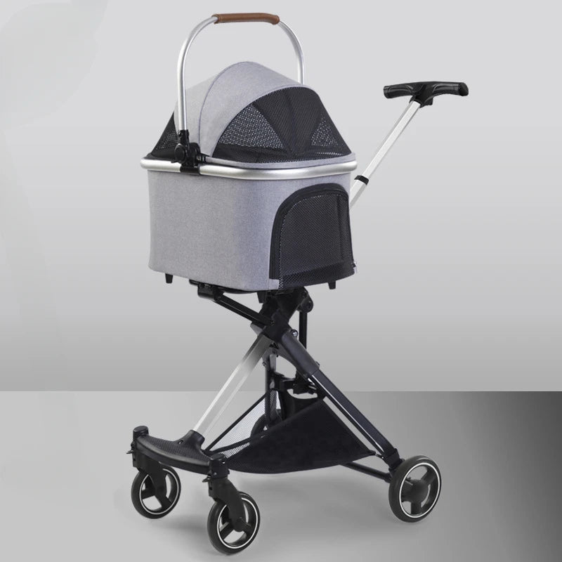 Leichter vierrädriger Haustier-Kinderwagen, faltbarer Katzen-Kinderwagen, tragbarer multifunktionaler Tragekorb, Heimtierbedarf für Reisen im Freien