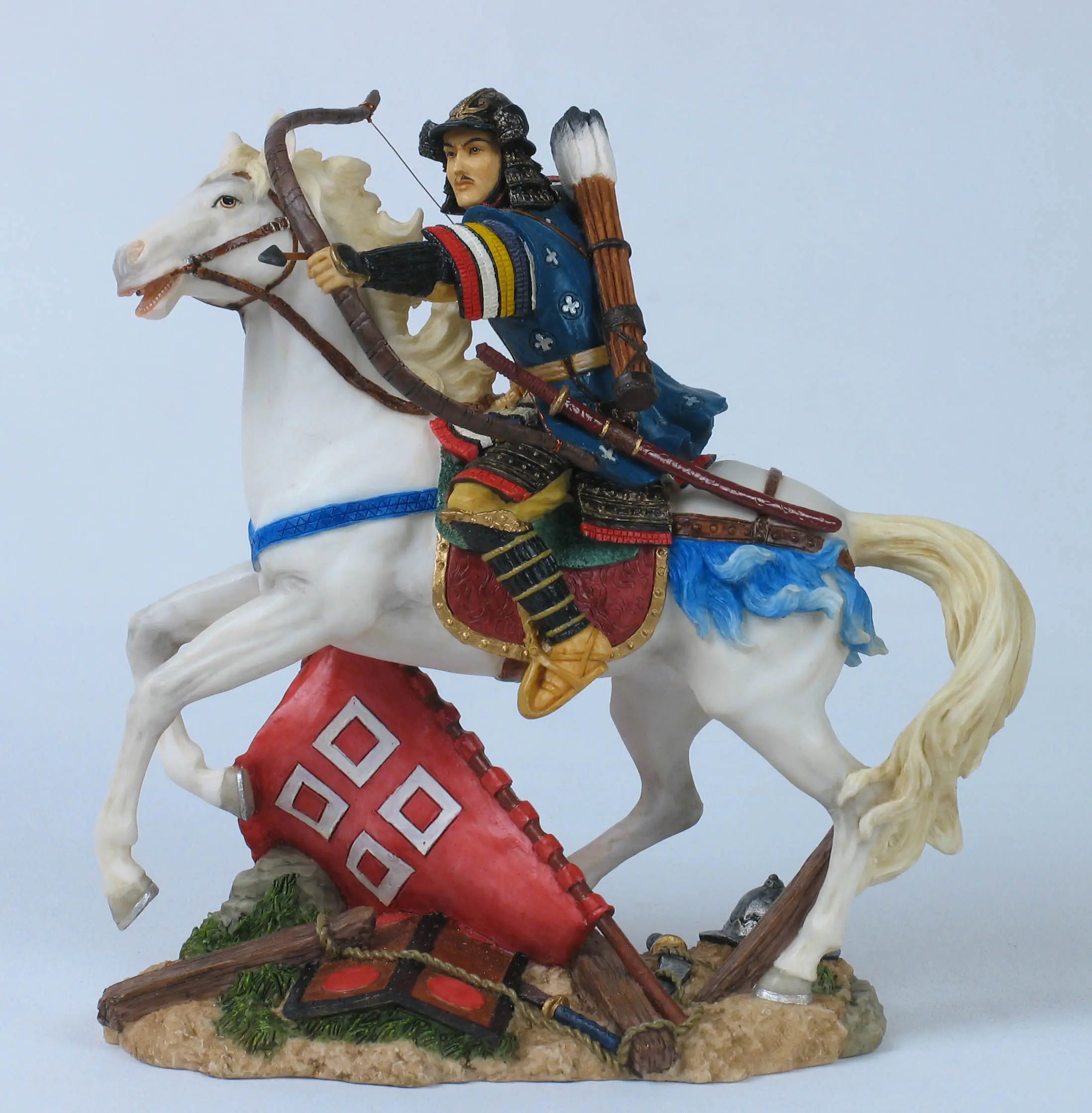 Japanese Samurai on Horseback Archery Statue Hand-Painted Warrior Sculpture Asian Cultural Home Decor Ornament Living Room Decor