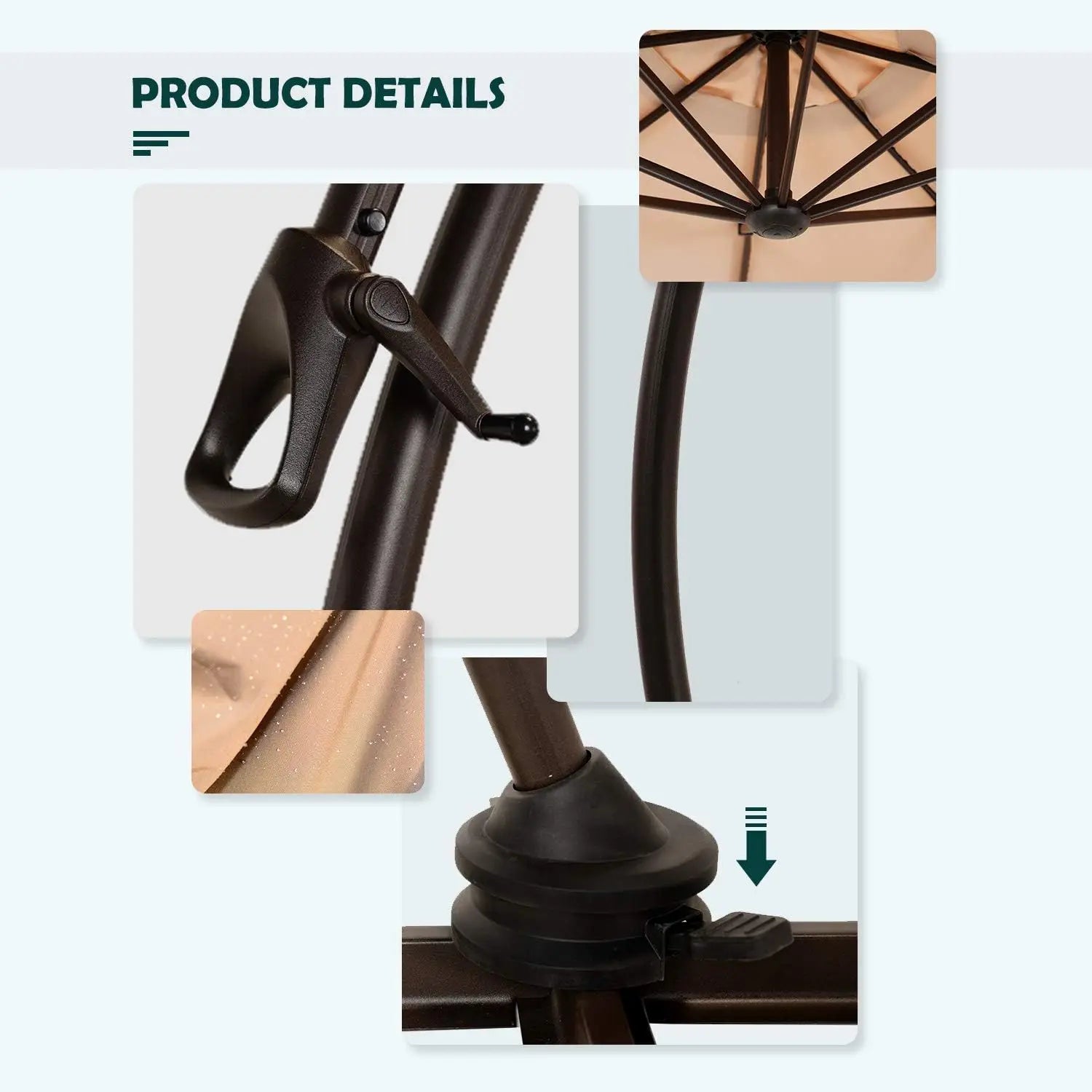 11FT Round Patio Umbrella ,Heavy Duty, Offset, 360° Rotation Aluminum Cantilever Offset Umbrella without Base for Garden Porch